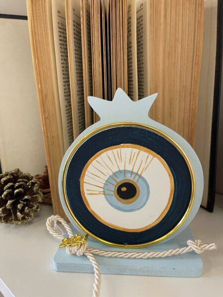 Ξύλινο χριστουγεννιάτικο ρόδι σιέλ με μάτι